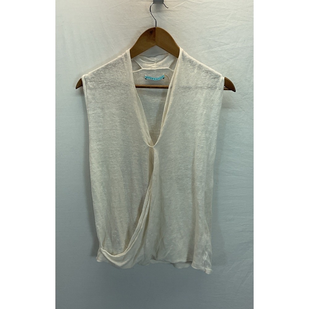 ALICE + OLIVIA Ivory Linen Sheer Knit Sleeveless Wrap Top Sz XS Travel Resort